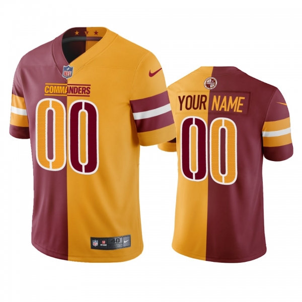 Washington Commanders Custom Burgundy Gold Split Jersey