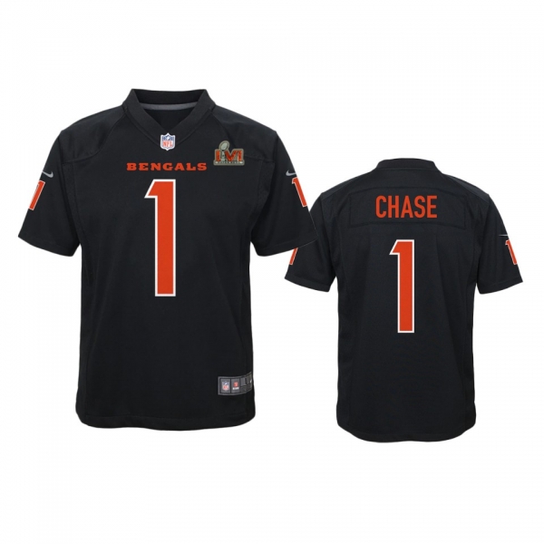 Youth Bengals Ja'Marr Chase Black Super Bowl LVI Game Fashion Jersey