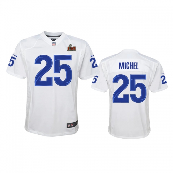 Youth Rams Sony Michel White Super Bowl LVI Game Fashion Jersey