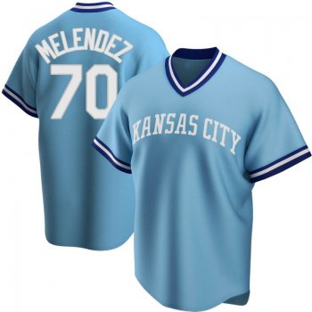 Light Blue Replica MJ Melendez Men's Kansas City Road Cooperstown Collection Jersey