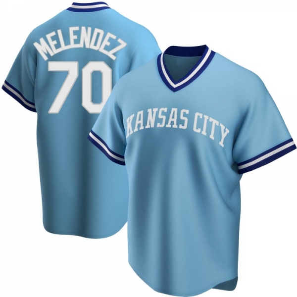 Light Blue Replica MJ Melendez Men's Kansas City Road Cooperstown Collection Jersey