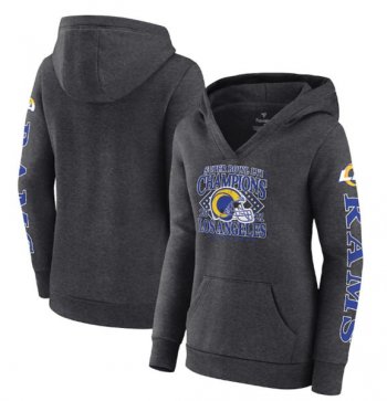 Women NFL Rams 2022 Heathered Charcoal Super Bowl LVI Champions Retro Pullover Hoodie(Run Small)