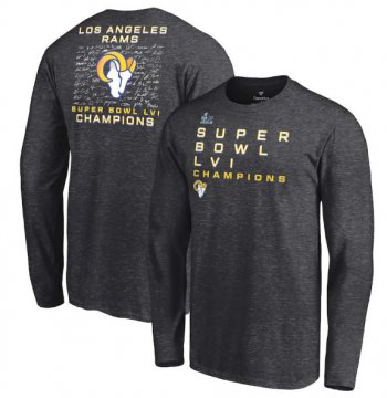 NFL Rams 2022 Heathered Charcoal Super Bowl LVI Champions Roster Signature Long Sleeve T-Shirt