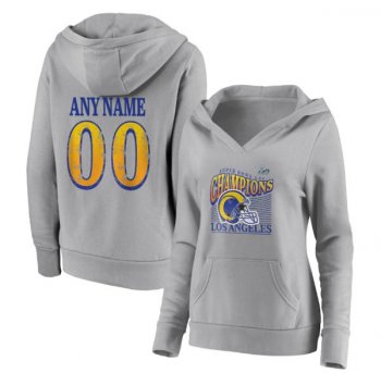 Women NFL Rams Customized 2022 Gray Super Bowl LVI Champions Personalized Retro Pullover Hoodie(Run Small)