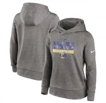 Women NFL Rams 2022 Heathered Charcoal Super Bowl LVI Champions Locker Room Trophy Collection Pullover Hoodie(Run Small)