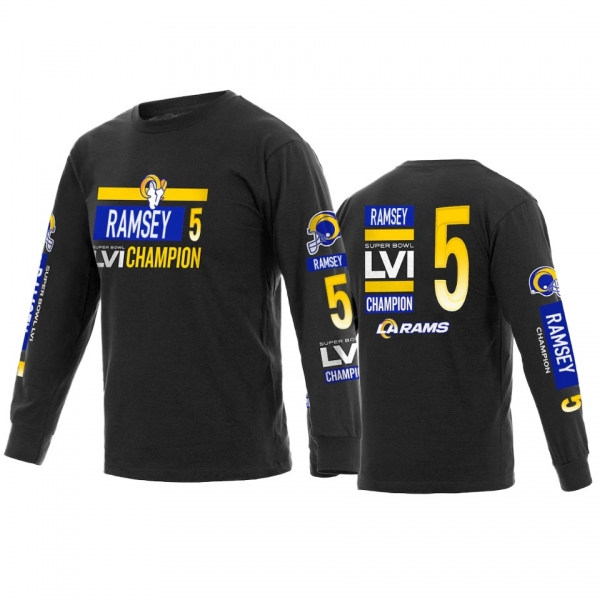 Los Angeles Rams Jalen Ramsey Black Super Bowl LVI Champions Long Sleeve T-Shirt