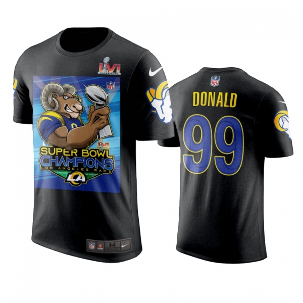 Men's Los Angeles Rams Aaron Donald Black Super Bowl LVI Champions Cartoon T-Shirt