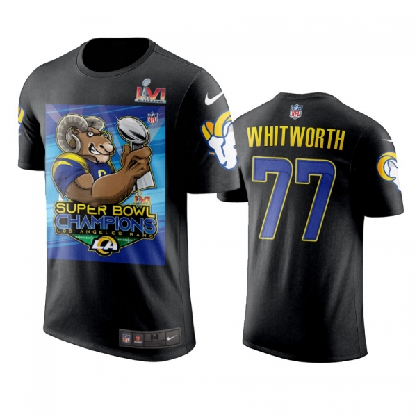 Men's Los Angeles Rams Andrew Whitworth Black Super Bowl LVI Champions Cartoon T-Shirt