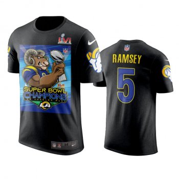 Men's Los Angeles Rams Jalen Ramsey Black Super Bowl LVI Champions Cartoon T-Shirt