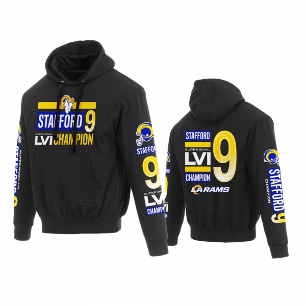 Matthew Stafford Los Angeles Rams Black Super Bowl LVI Champions Name Number Pullover Hoodie