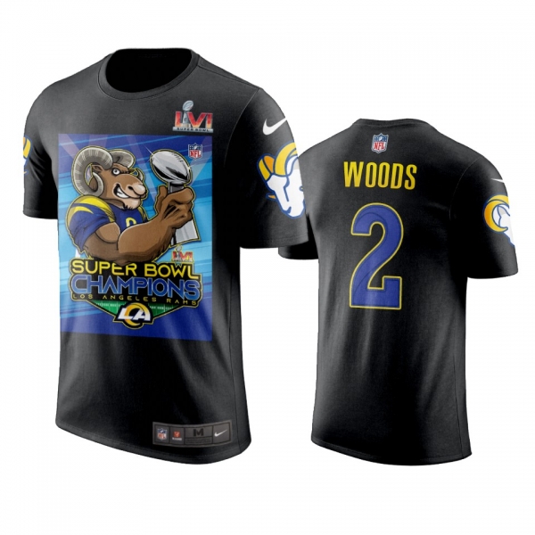 Men's Los Angeles Rams Robert Woods Black Super Bowl LVI Champions Cartoon T-Shirt