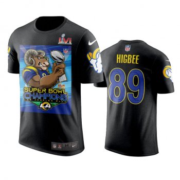 Men's Los Angeles Rams Tyler Higbee Black Super Bowl LVI Champions Cartoon T-Shirt