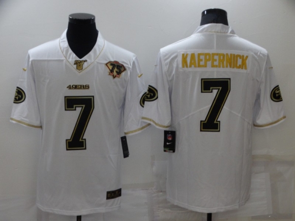 Men's San Francisco 49ers #7 Colin Kaepernick White 75th Patch Golden Edition Stitched NFL Nike Limited Jersey