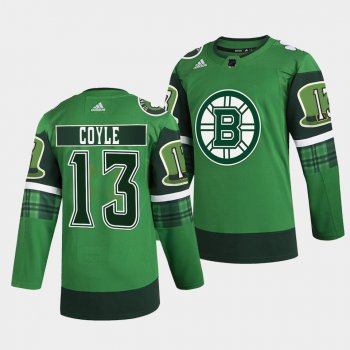 2022 St Patricks Day Charlie Coyle Boston Bruins #13 Green Warm-Up Jersey