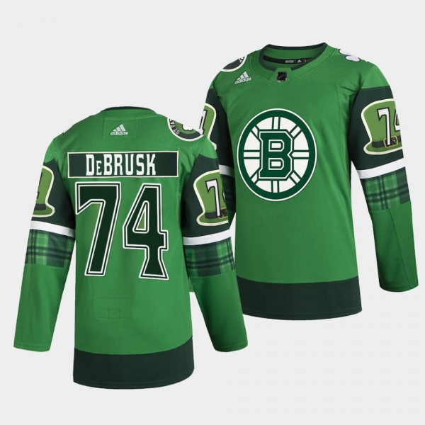 2022 St Patricks Day Jake DeBrusk Boston Bruins #74 Green Warm-Up Jersey