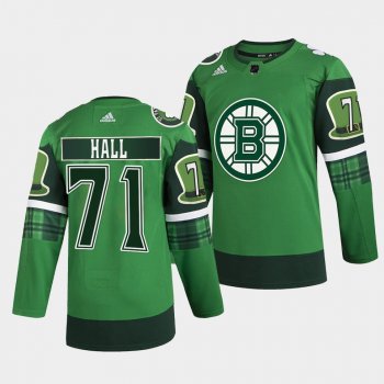 2022 St Patricks Day Taylor Hall Boston Bruins #71 Green Warm-Up Jersey