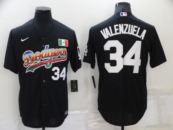 Men's Los Angeles Dodgers #34 Fernando Valenzuela Black Stitched MLB Cool Base Nike Fashion Jersey