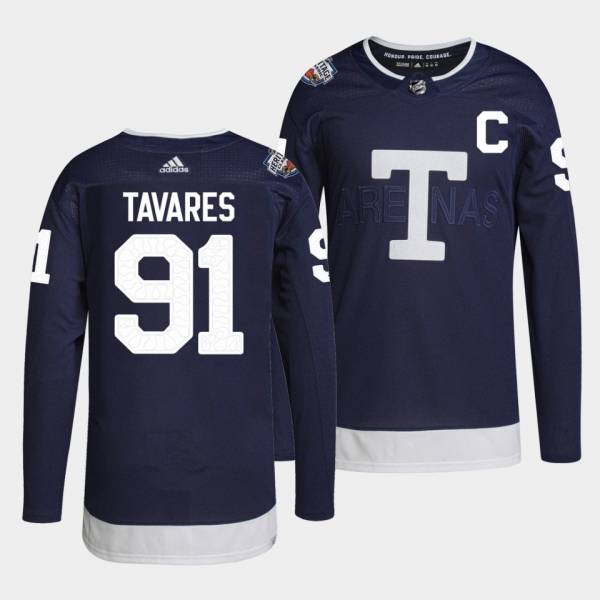 Toronto Maple Leafs 2022 Heritage Classic John Tavares #91 Navy Jersey Primegreen Authentic