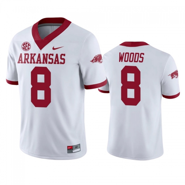 Arkansas Razorbacks Mike Woods White College Football Jersey