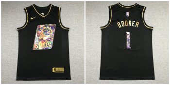 NBA Suns 1 Booker Black Gold Diamond Men Jersey