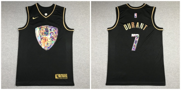 NBA Nets 7 Kevin Durant Black Gold Diamond Men Jersey