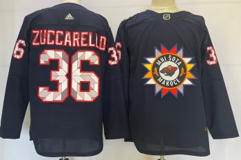 Men's Minnesota Wild #36 Mats Zuccarello 2022 Navy Native American Heritage Day Stitched Jersey