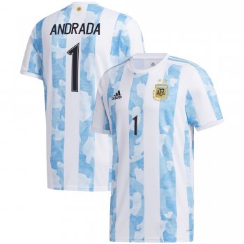 Argentina National Team 2022 Qatar World Cup Esteban Andrada #1 White - Light Blue Home Men Jersey