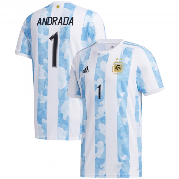 Argentina National Team 2022 Qatar World Cup Esteban Andrada #1 White - Light Blue Home Men Jersey