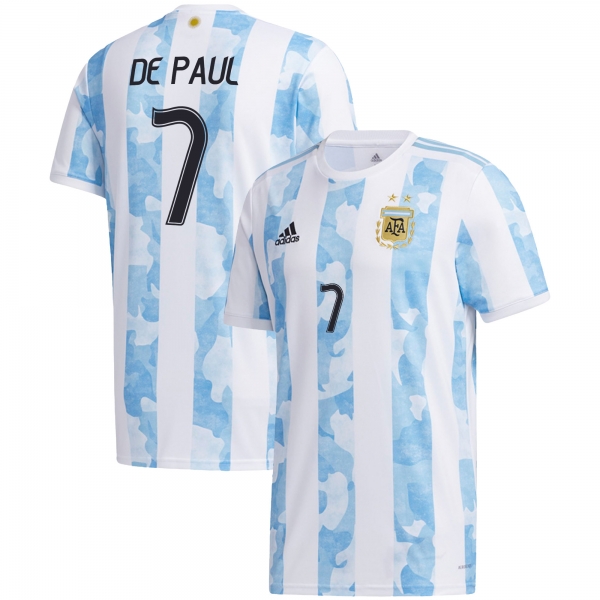 Argentina National Team 2022 Qatar World Cup Rodrigo De Paul #7 White - Light Blue Home Men Jersey