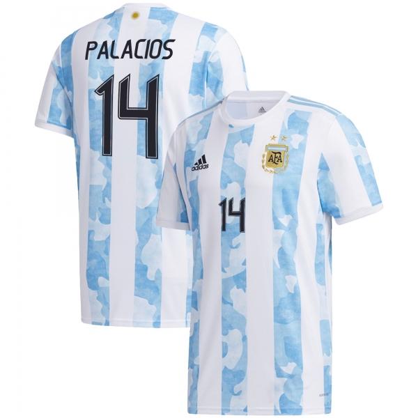 Argentina National Team 2022 Qatar World Cup Exequiel Palacios #14 White - Light Blue Home Men Jersey