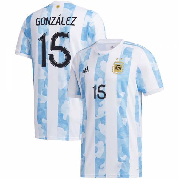 Argentina National Team 2022 Qatar World Cup Nicolas Gonzalez #15 White - Light Blue Home Men Jersey