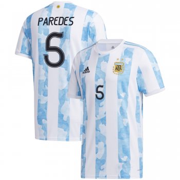 Argentina National Team 2022 Qatar World Cup Leandro Paredes #5 White - Light Blue Home Men Jersey