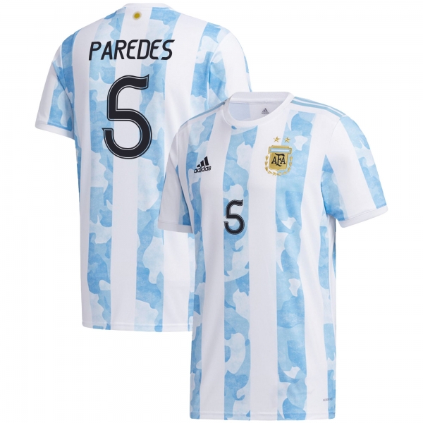 Argentina National Team 2022 Qatar World Cup Leandro Paredes #5 White - Light Blue Home Men Jersey