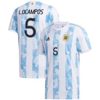 Argentina National Team 2022 Qatar World Cup Lucas Ocampos #5 White - Light Blue Home Men Jersey