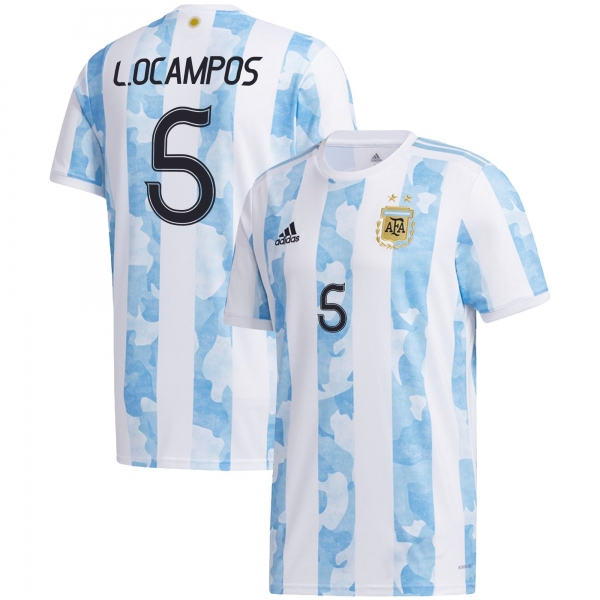 Argentina National Team 2022 Qatar World Cup Lucas Ocampos #5 White - Light Blue Home Men Jersey