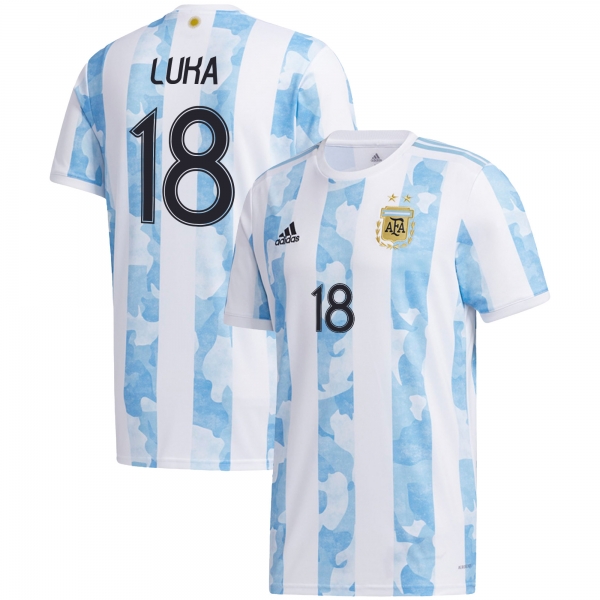 Argentina National Team 2022 Qatar World Cup Luka Romero #18 White - Light Blue Home Men Jersey