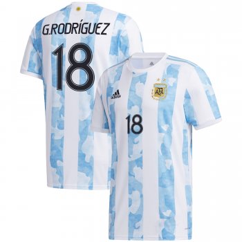 Argentina National Team 2022 Qatar World Cup Guido Rodriguez #18 White - Light Blue Home Men Jersey