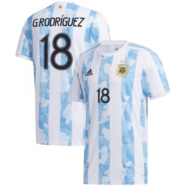 Argentina National Team 2022 Qatar World Cup Guido Rodriguez #18 White - Light Blue Home Men Jersey