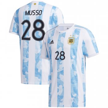 Argentina National Team 2022 Qatar World Cup Juan Musso #28 White - Light Blue Home Men Jersey