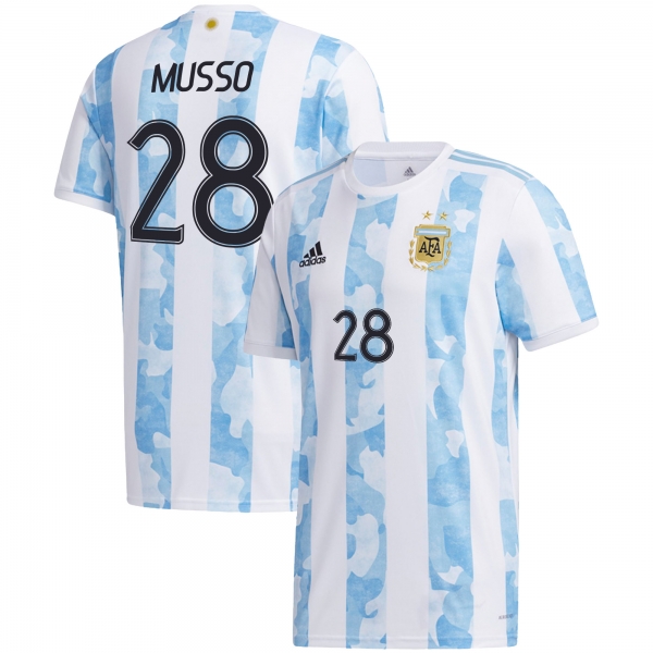 Argentina National Team 2022 Qatar World Cup Juan Musso #28 White - Light Blue Home Men Jersey