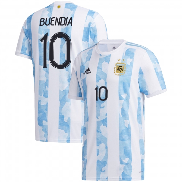 Argentina National Team 2022 Qatar World Cup Emiliano Buendia #10 White - Light Blue Home Men Jersey