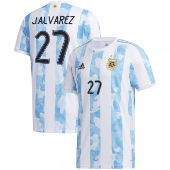 Argentina National Team 2022 Qatar World Cup Juli�n Alvarez #27 White - Light Blue Home Men Jersey