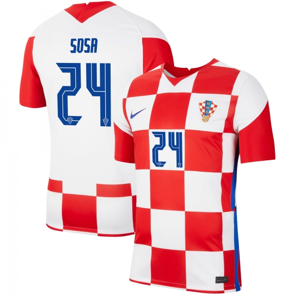 Croatia National Team 2022 Qatar World Cup Borna Sosa #24 Red - White Home Men Jersey