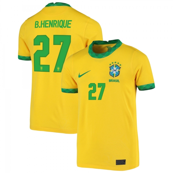 Brazil National Team 2022 Qatar World Cup Bruno Henrique #27 Gold Home Men Jersey