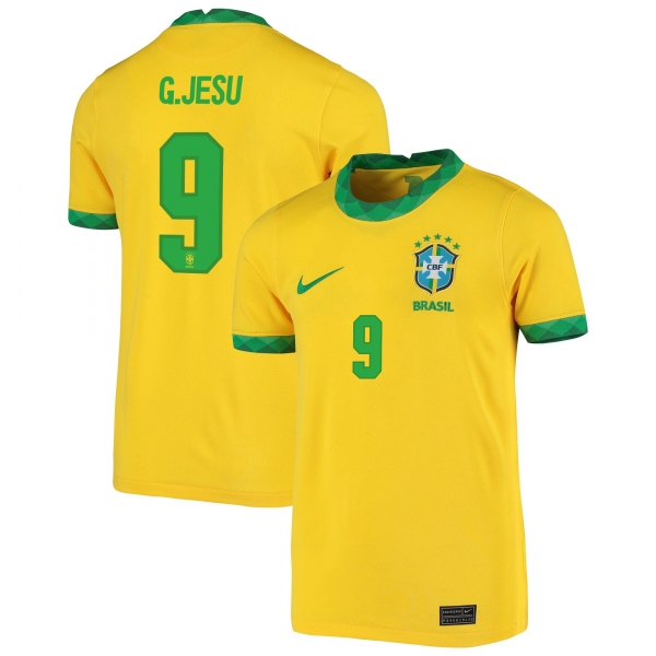 Brazil National Team 2022 Qatar World Cup Gabriel Jesus #9 Gold Home Men Jersey