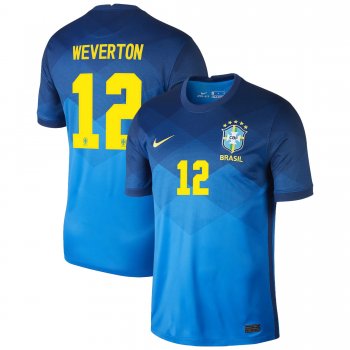 Brazil National Team 2022 Qatar World Cup Weverton #12 Coastal Blue Away Men Jersey