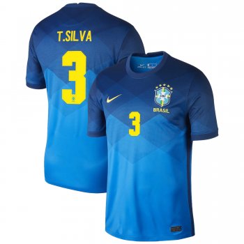 Brazil National Team 2022 Qatar World Cup Thiago Silva #3 Coastal Blue Away Men Jersey