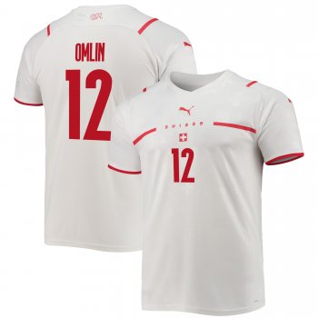 Switzerland National Team 2022 Qatar World Cup Jonas Omlin #12 White - Red Away Men Jersey