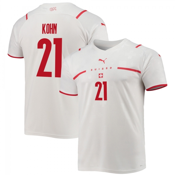 Switzerland National Team 2022 Qatar World Cup Philipp Kohn #21 White - Red Away Men Jersey