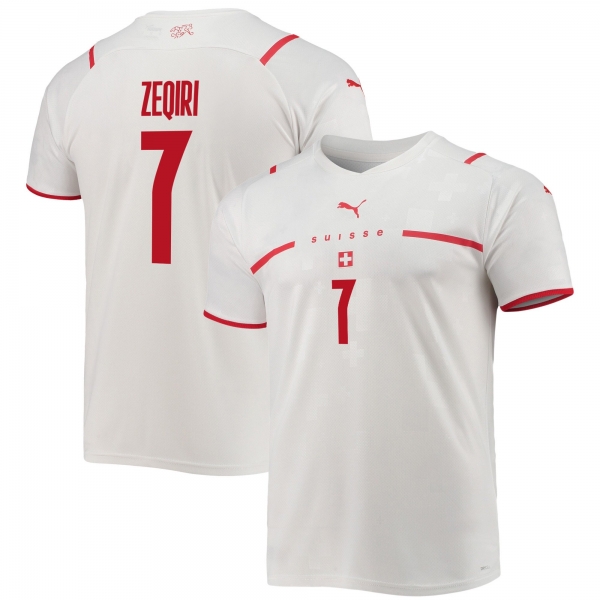 Switzerland National Team 2022 Qatar World Cup Andi Zeqiri #7 White - Red Away Men Jersey